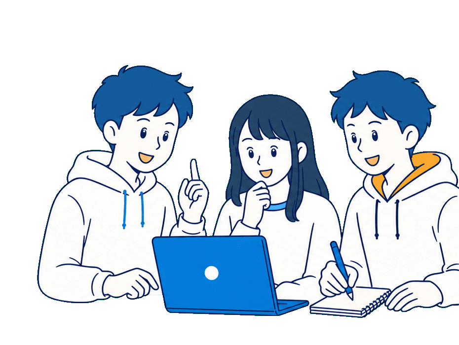 若者が一緒に計画を作っている線画