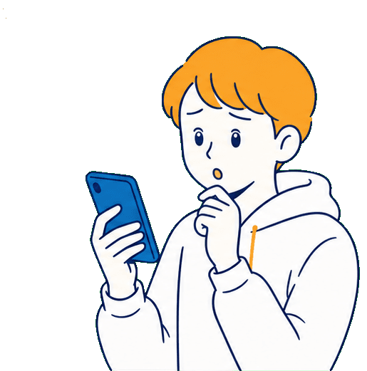 スマホでできない理由を投稿する若者の線画